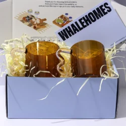 Amber Glass Mug with Wavy Handle Set of 2