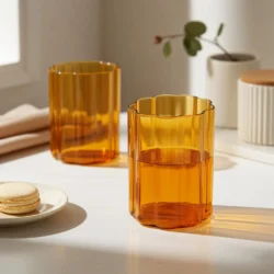Amber Ripple Glass Cup x 2