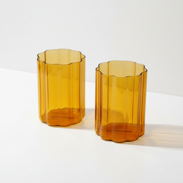 Amber Ripple Glass Cup x 2