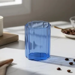 Blue Ripple Glass Cup x 2