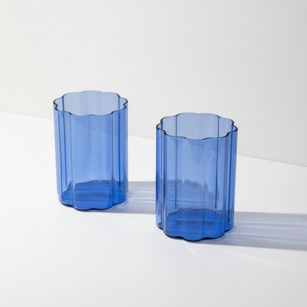 Blue Ripple Glass Cup x 2