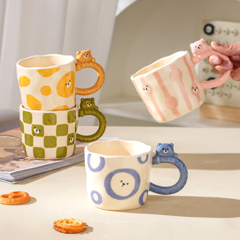 Ceramic Water Cup with Handle Cartoon Bear Milk Cups-1