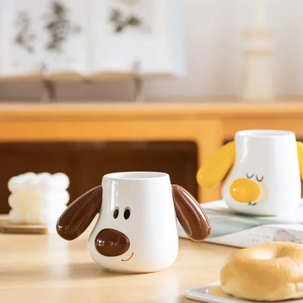Puppy Shaped Mug Set - Yellow & Brown