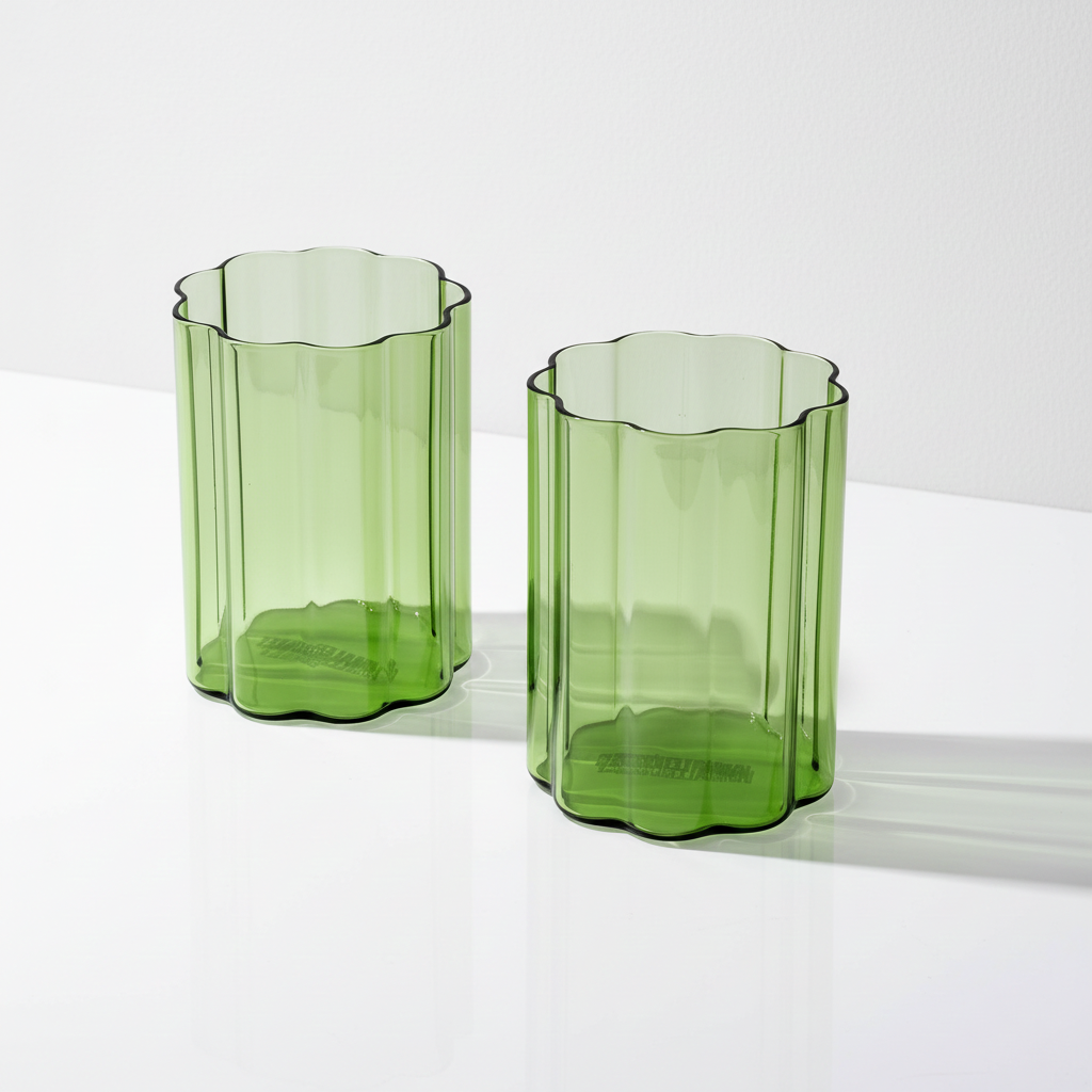 Green-Ripple-Glass-cup-x-2