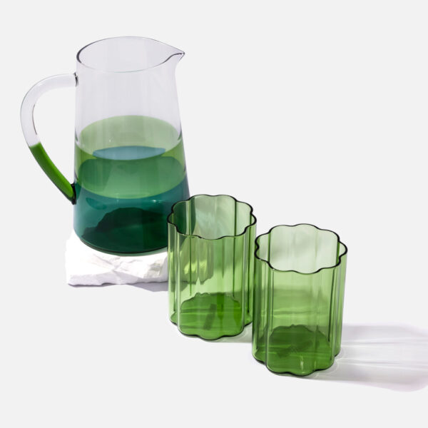 Two-Tone Glass Water Jug with 2 Ripple Drinking Glasses