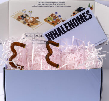 Pink Glass Cup with Red Wavy Handle x 2