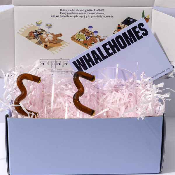 Pink Glass Cup with Red Wavy Handle x 2