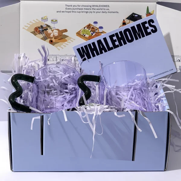 Purple Glass Mug with Wavy Handle Set of 2