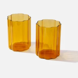 Amber Ripple Glass Cup x 2