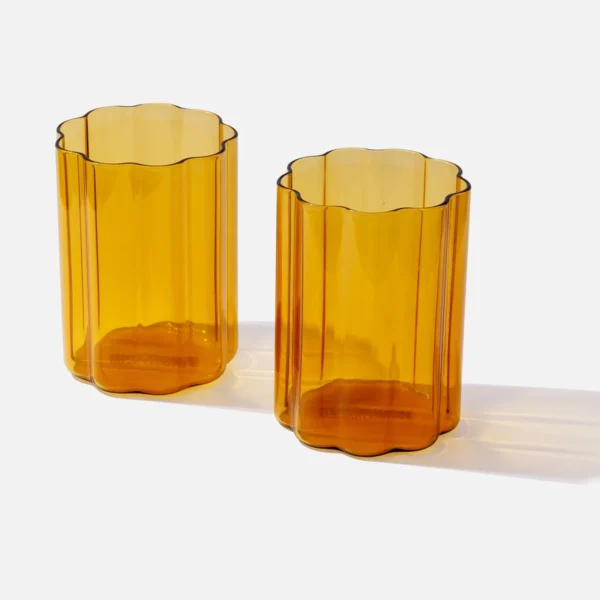 Amber Ripple Glass Cup x 2