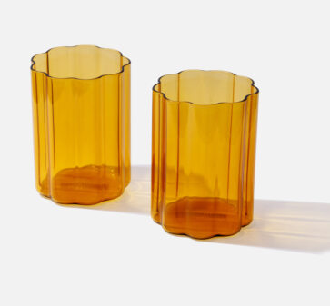 Amber Ripple Glass Cup x 2
