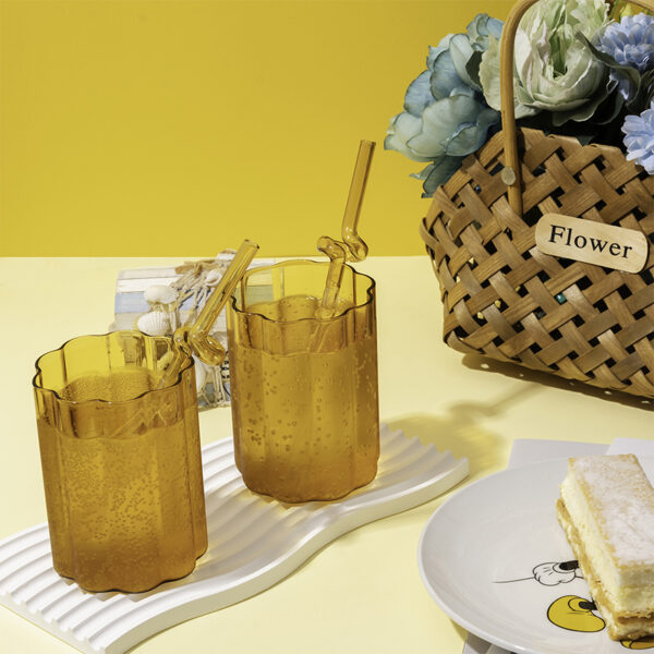 Amber Ripple Glass Cup x 2