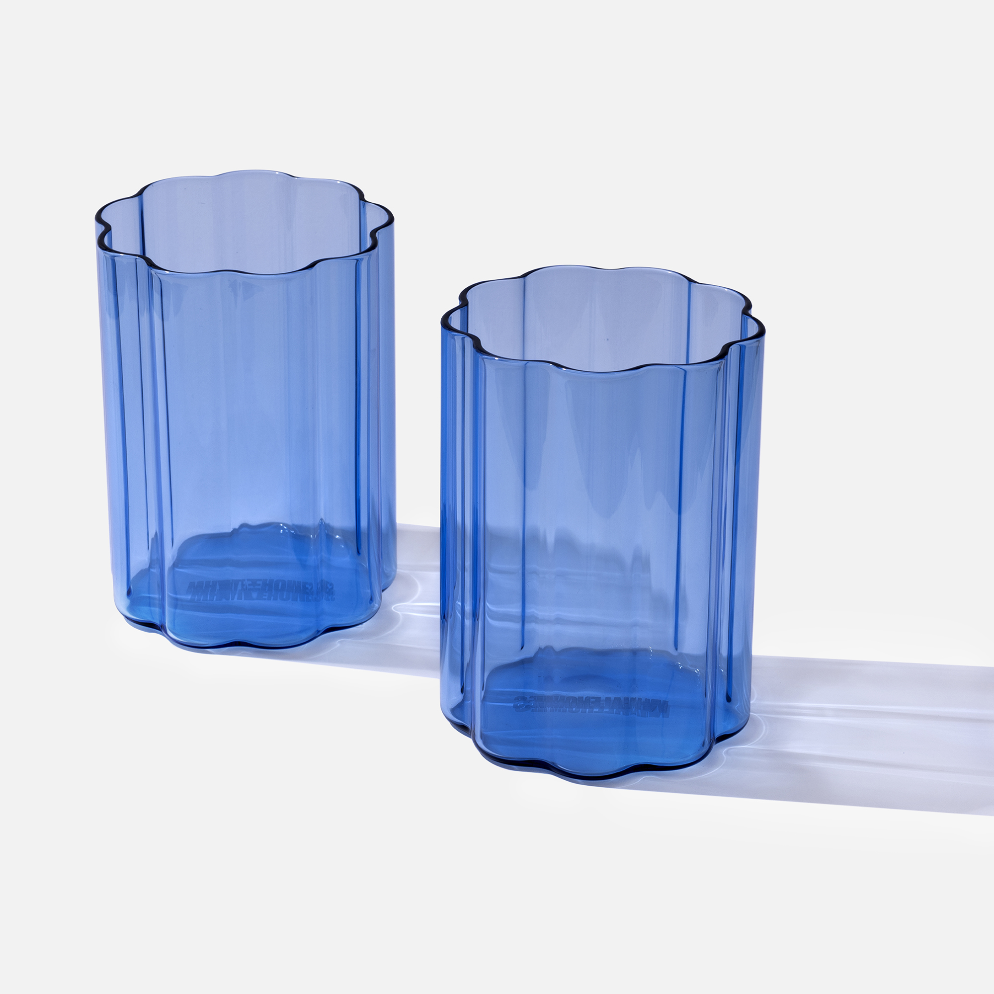 Blue Ripple Glass Cup x 2