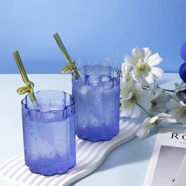 Blue Ripple Glass Cup x 2