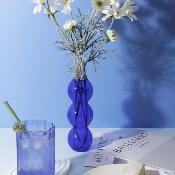 Blue Ripple Glass Cup x 2