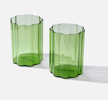 Green Ripple Glass cup x 2