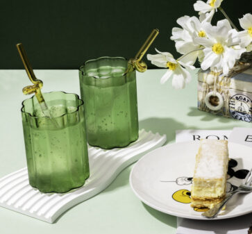 Green Ripple Glass cup x 2