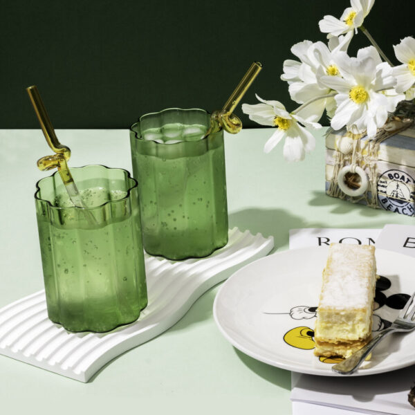 Green Ripple Glass cup x 2