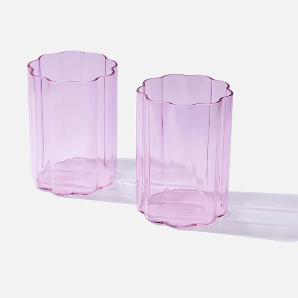 Pink Ripple Glass Cup x 2