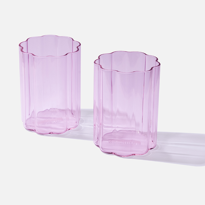 Pink Ripple Glass Cup x 2