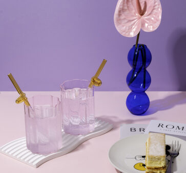 Pink Ripple Glass Cup x 2