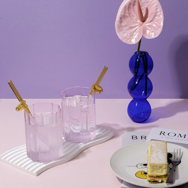 Pink Ripple Glass Cup x 2