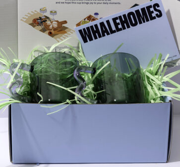 Teal Glass Cup with Purple Wavy Handle x 2