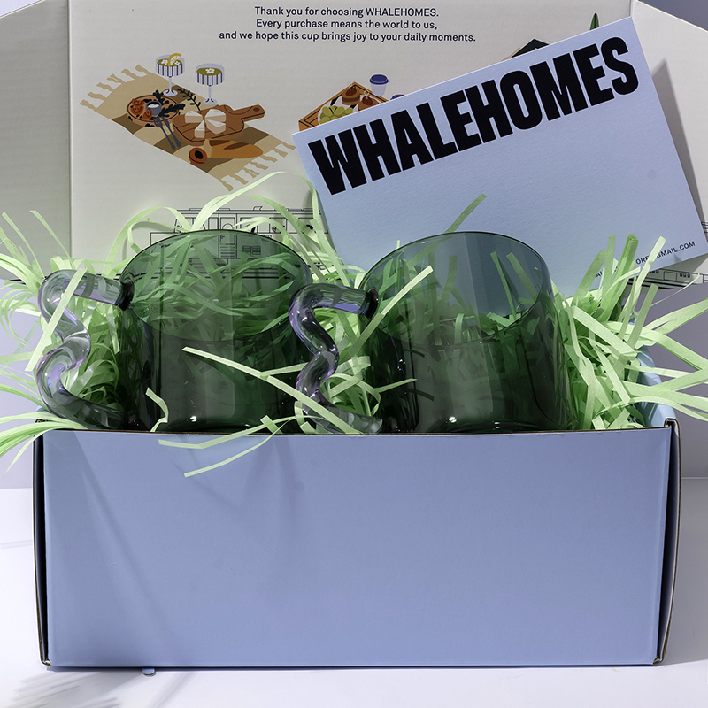 Teal Glass Cup with Purple Wavy Handle x 2