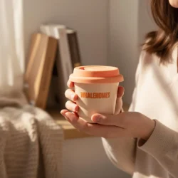 Ceramic Coffee Mug With Lid-Peach Milk