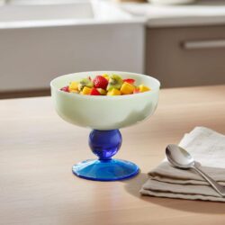 Green Glass Dessert Bowl + Glass Spoon Set