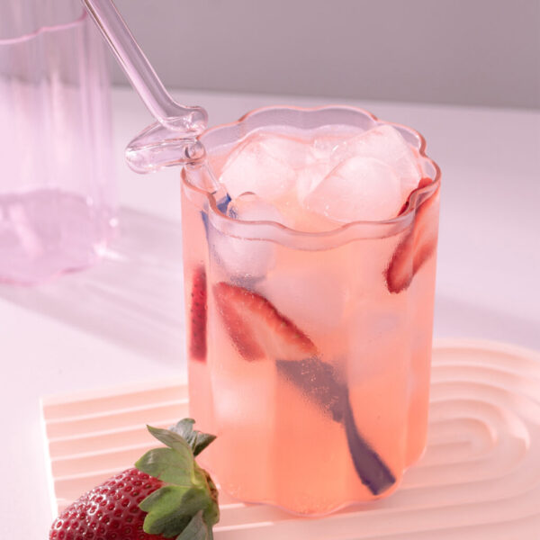 Pink Ripple Glass Cup x 2