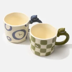 Bear Handle Ceramic Mug Set - Blue & Green