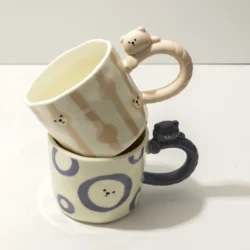 Bear Handle Ceramic Mug Set - Blue & Pink