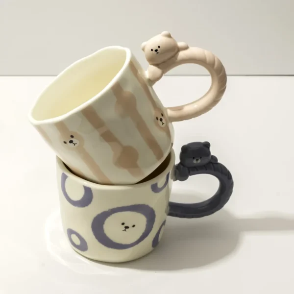 Bear Handle Ceramic Mug Set - Blue & Pink