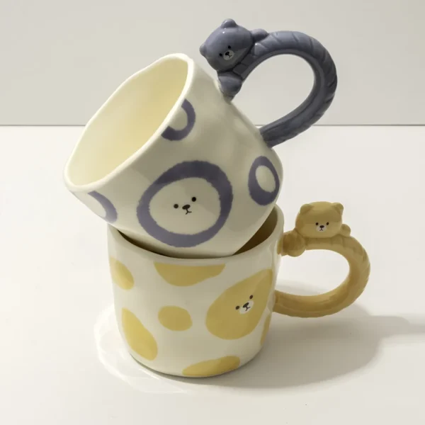 Bear Handle Ceramic Mug Set - Blue & Yellow