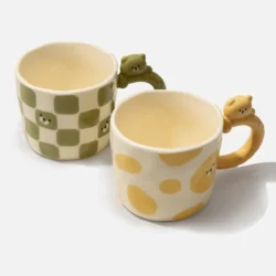 Bear Handle Ceramic Mug Set - Yellow & Green