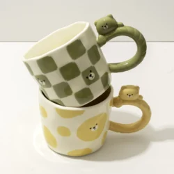 Bear Handle Ceramic Mug Set - Yellow & Green