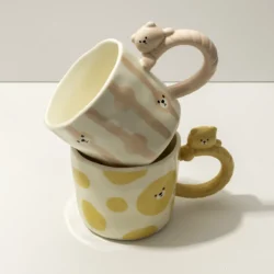 Bear Handle Ceramic Mug Set - Pink & Yellow