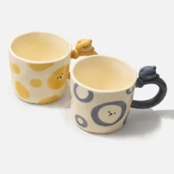 Bear Handle Ceramic Mug Set - Blue & Yellow