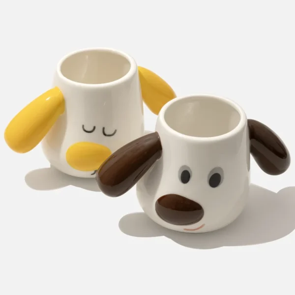 Puppy Shaped Mug Set - Yellow & Brown