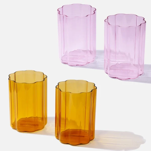 Aesthetic tea and coffee mug set– 4 Pack Pink & Amber Glassware