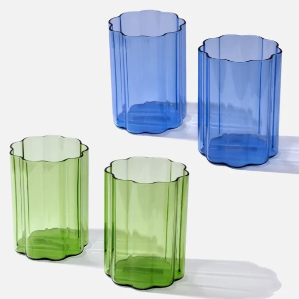 Valentine’s Ripple Glass Cup Bundle – 4 Pack Blue & Green Glass Cups