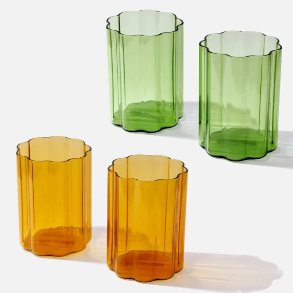 Colorful glass mug gift set– 4 Pack Amber & Green Glassware