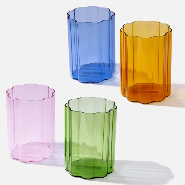 Ripple glass mug gift set– 4 Pack Mixed Colour Aesthetic Glasses
