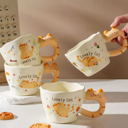 Cute Cat Mug with Cat Shaped Handle