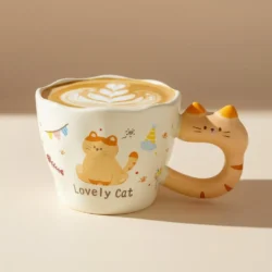 Cute Cat Mug with Cat Shaped Handle
